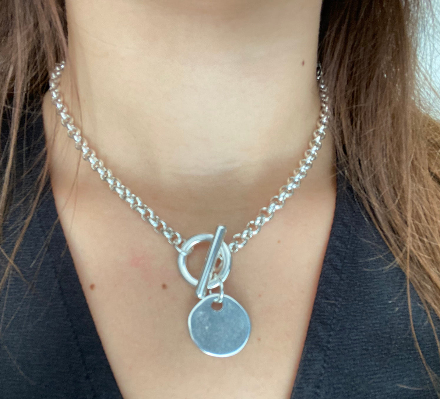 Collier toggle chane breloque ronde