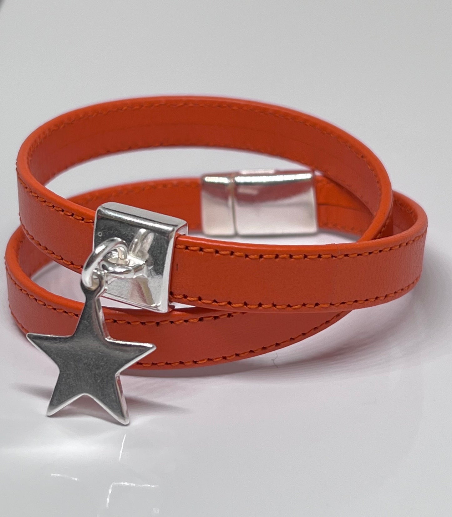 Bracelet cuir orange double tour