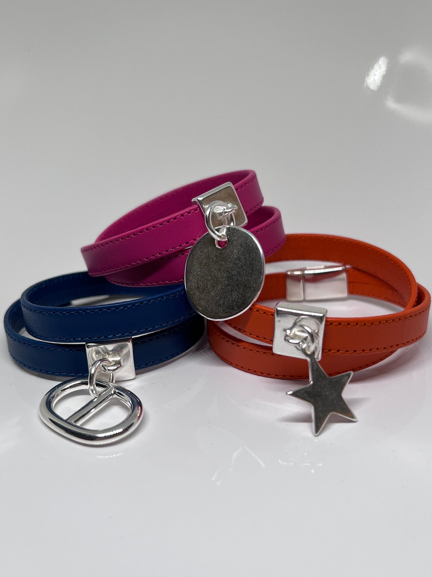 Bracelet cuir orange double tour