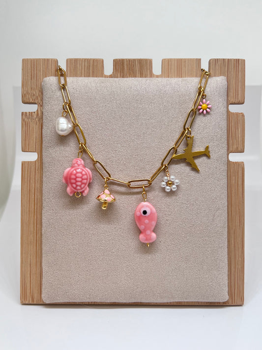 Collier charms Rose • collier à breloques • collier d’été en acier inoxydable • collier à breloques doré