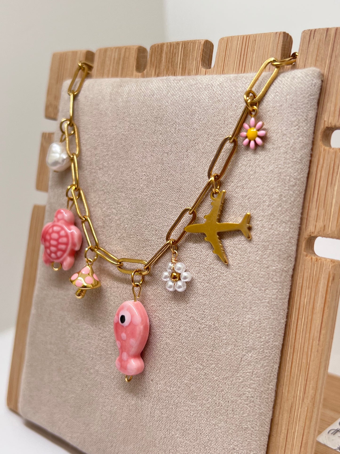 Collier charms Rose • collier à breloques • collier d’été en acier inoxydable • collier à breloques doré
