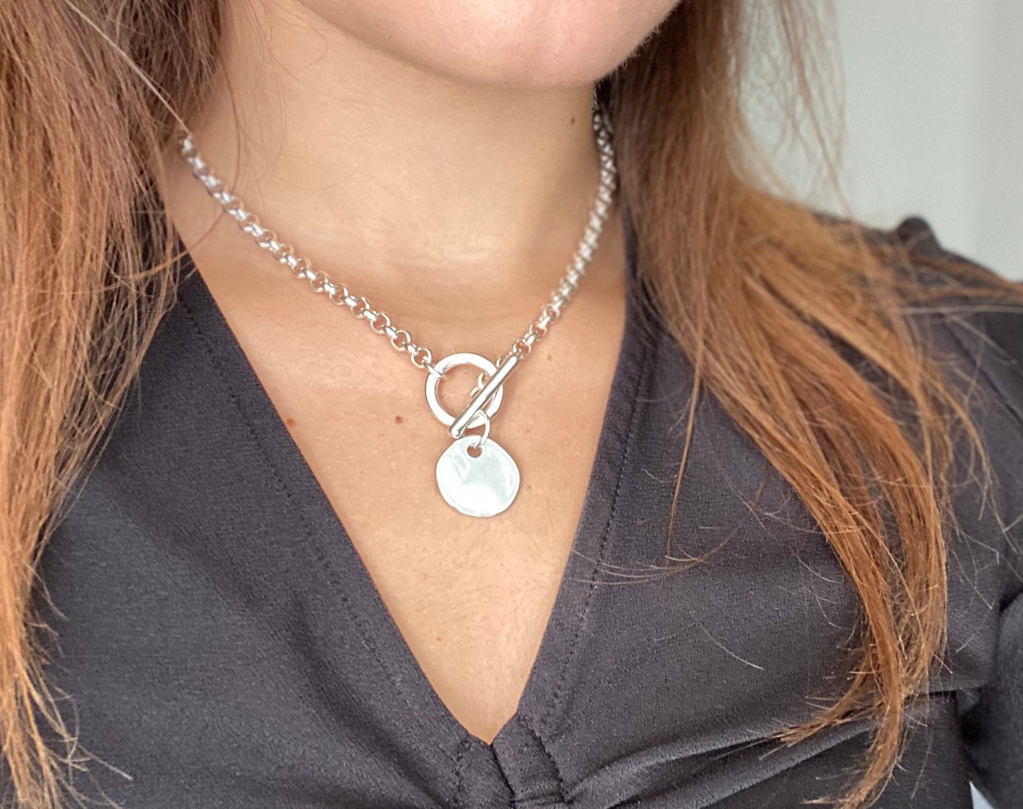 Collier toggle chane breloque ronde