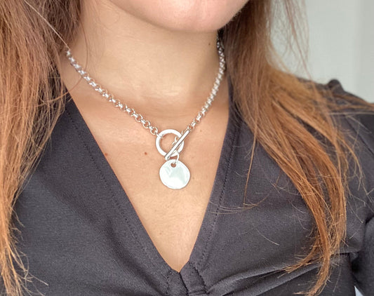Collier toggle chane breloque ronde