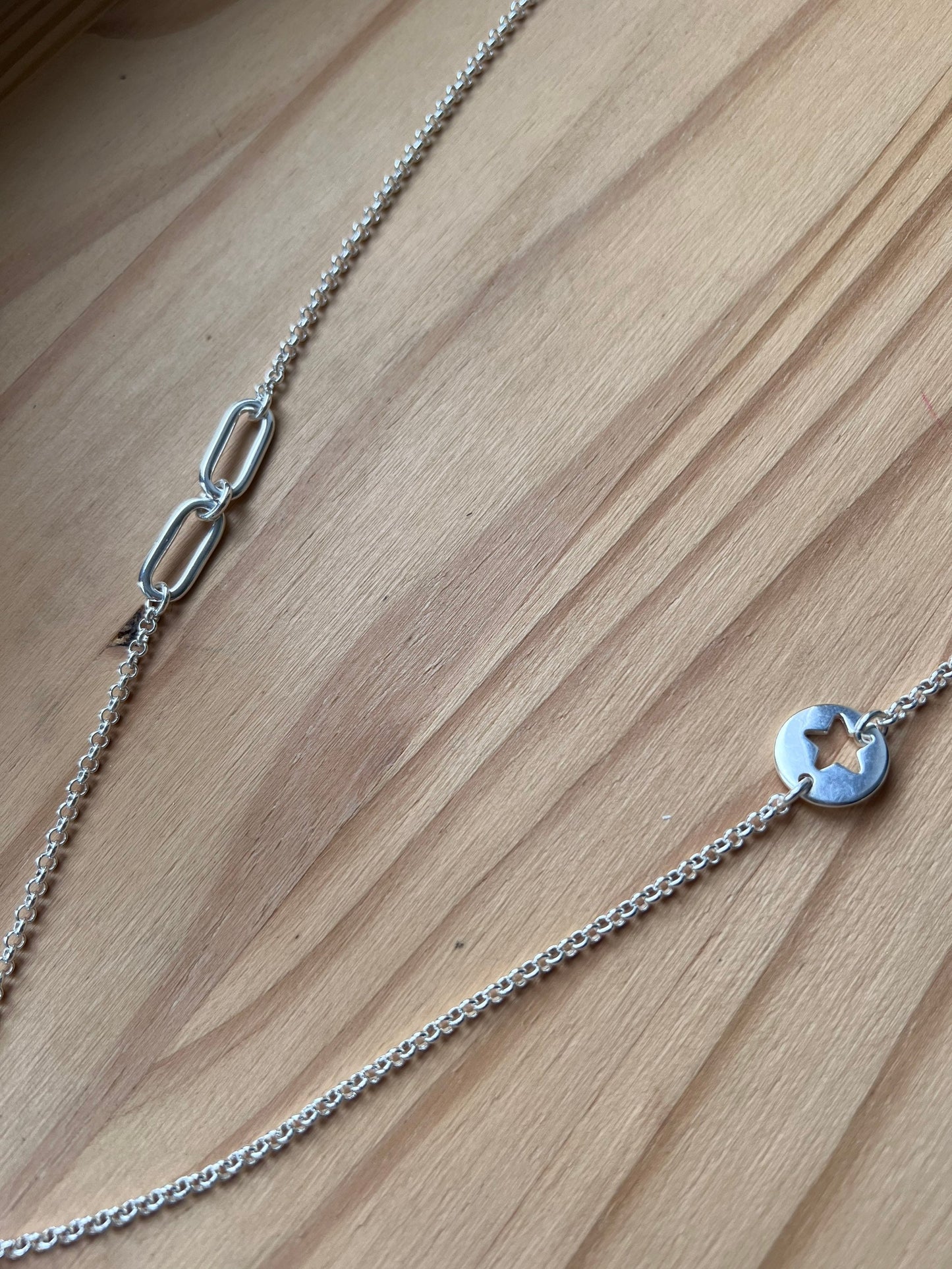 Collier sautoir argent toile et maillons ovales