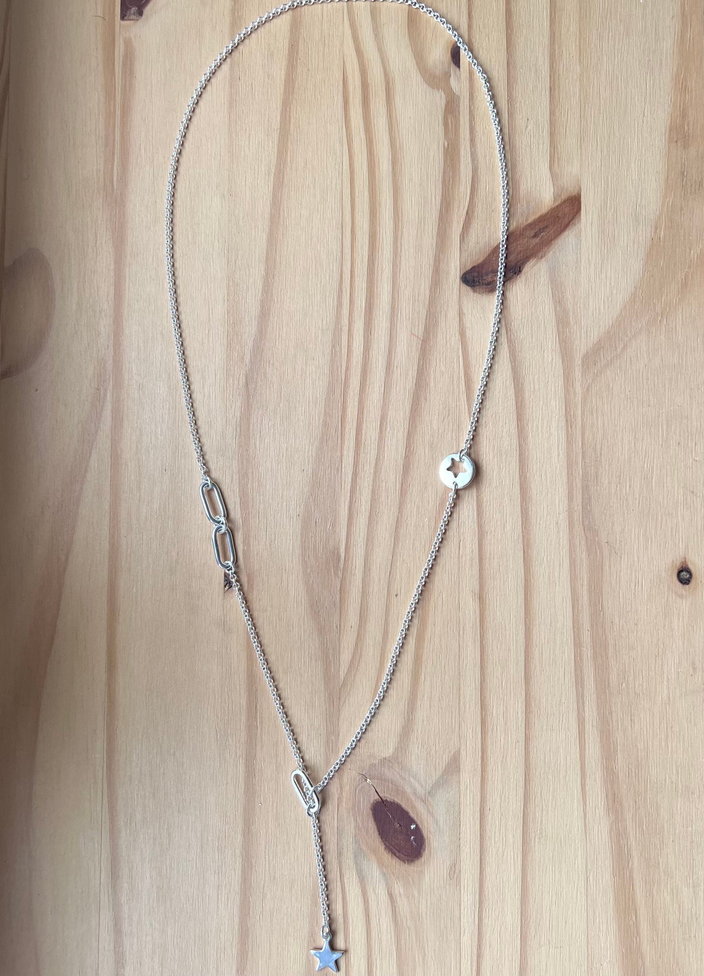 Collier sautoir argent toile et maillons ovales