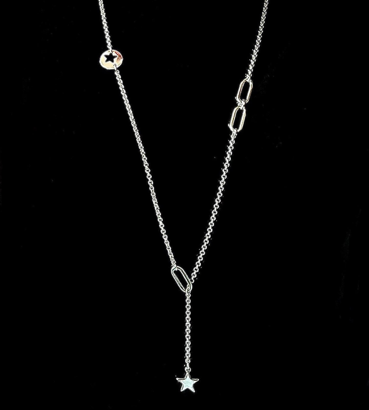 Collier sautoir argent toile et maillons ovales