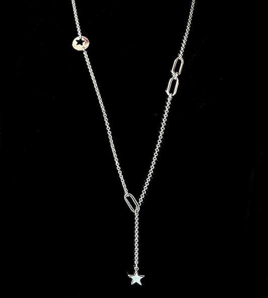Collier sautoir argent toile et maillons ovales