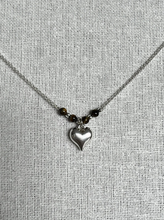 Collier perles&chaine coeur bomb