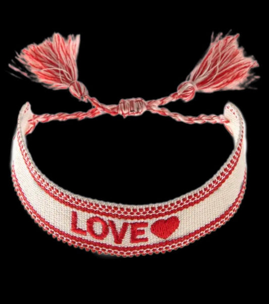 Bracelet brod  pompon Love