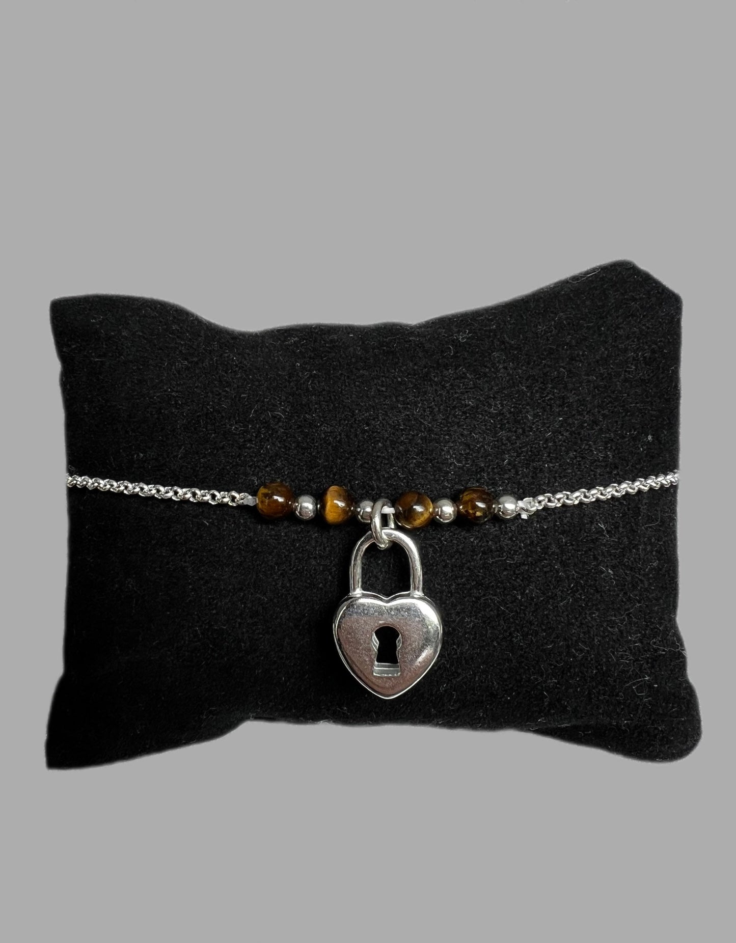 bracelet perle&chaine cadenas coeur