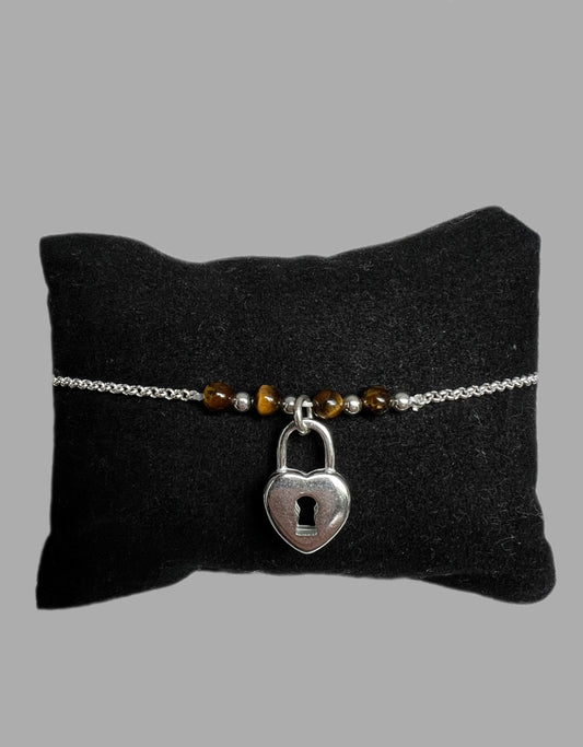 bracelet perle&chaine cadenas coeur