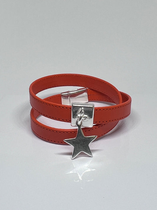 Bracelet cuir orange double tour