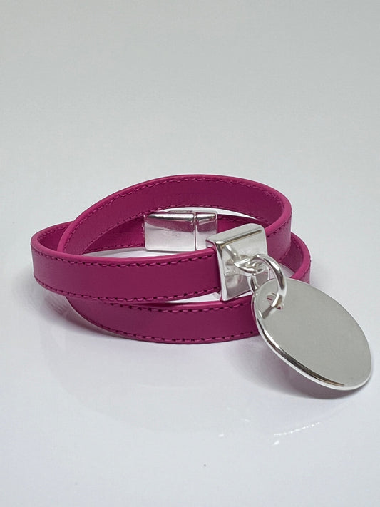 Bracelet cuir rose double tour